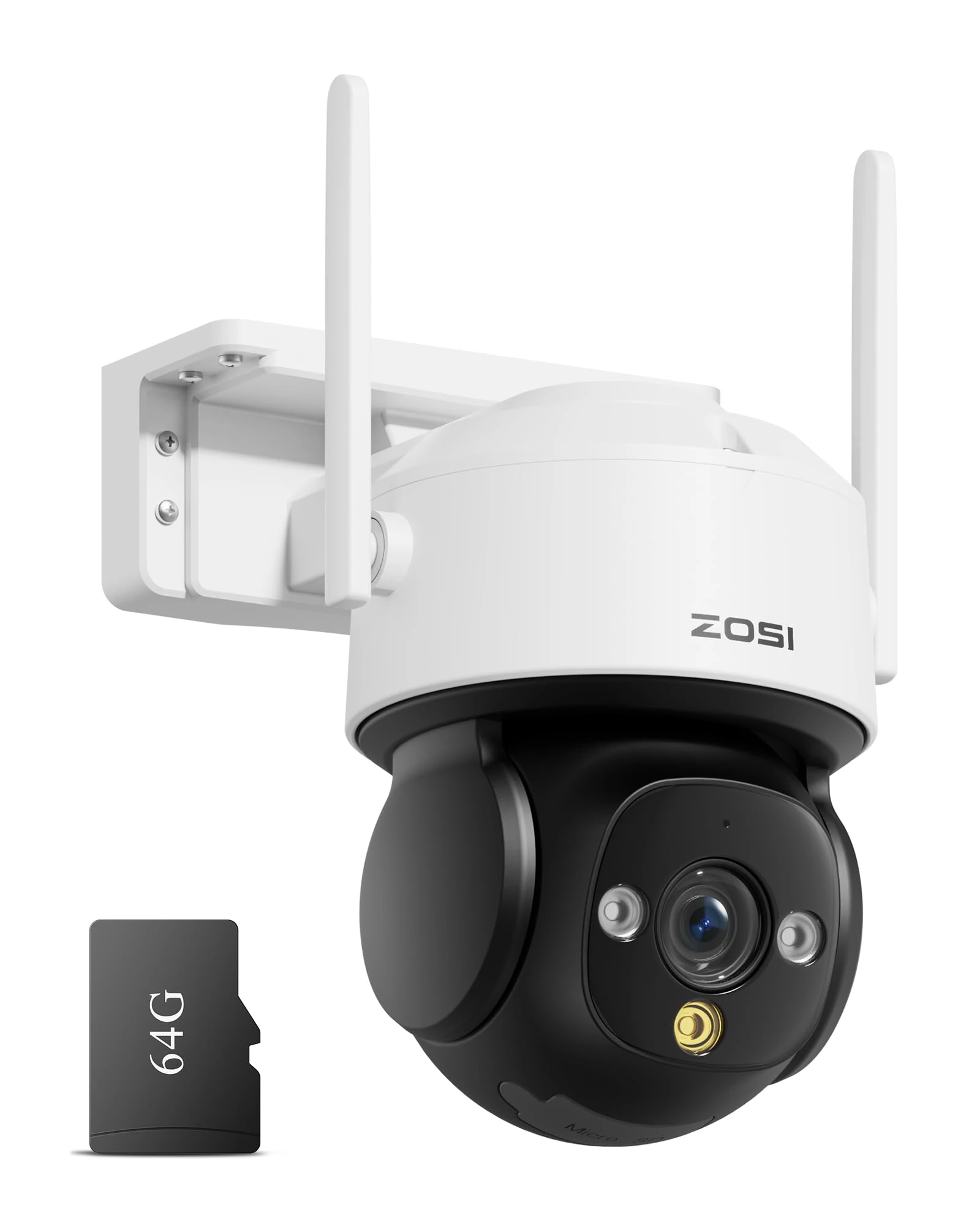 ZOSI C290 8MP 4K UHD WiFi Security Camera Outdoor Indoor, Pan/Tilt CCTV Camera with 64GB Memory Card No Monthly Fee, 100ft Night Vision, AI Human Vehicle Detection, 2-Way Audio, Siren Alarm, Plug-in