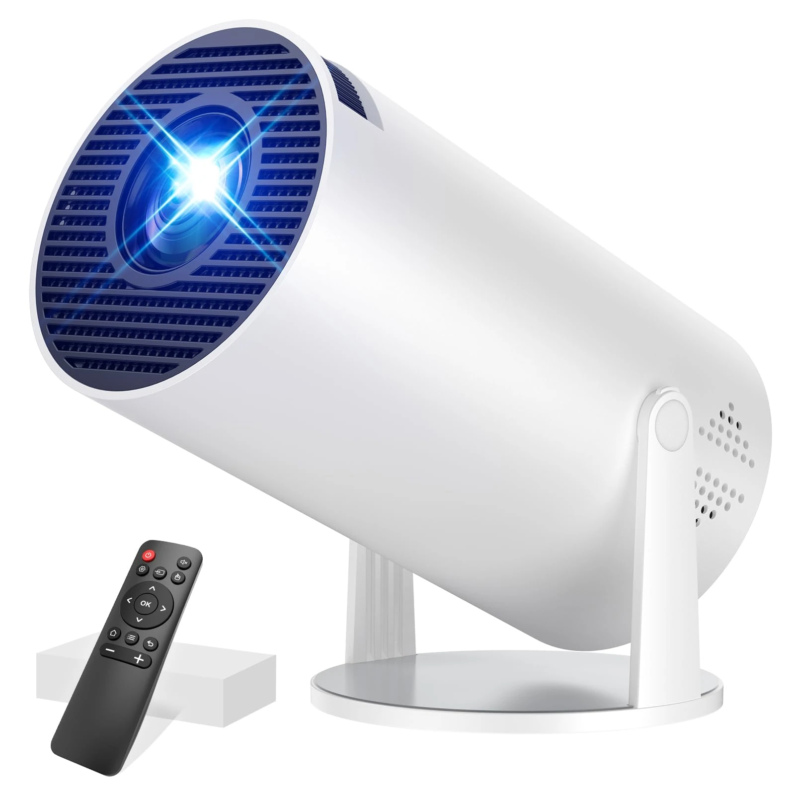 Mini Portable Projector with 4K 1080P Support, WiFi 6 Bluetooth 5.4 15Watt Sound Base Speaker, Auto Keystone 270° Rotatable Compatibile with HDMI/TV Stick/Laptop/Memory Stick