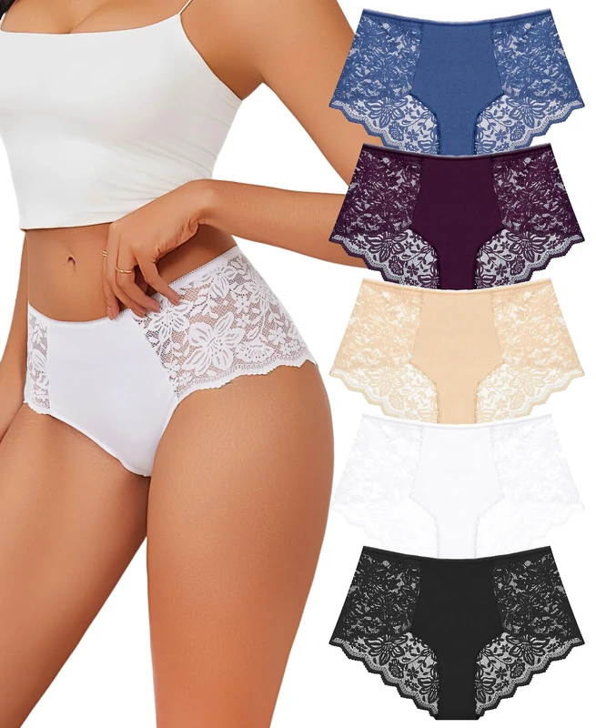 Sth Big Pants For Women Underwear High Waisted Brazilian Knickers For Women Sexy Lace Ladies Full Briefs French Knickers Multipack(L)