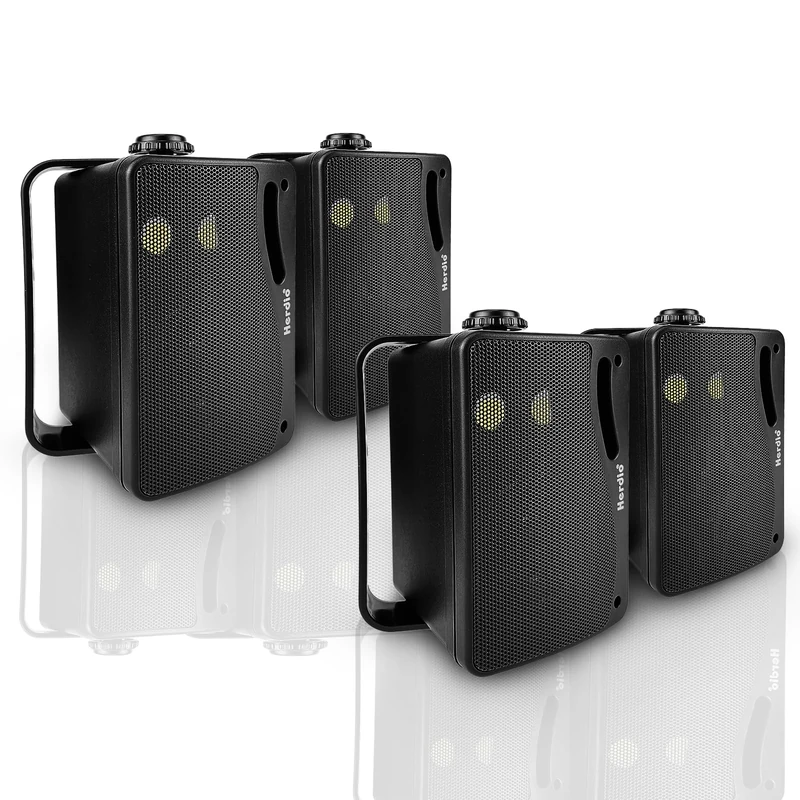 Herdio 3.5 Inch Passive Outdoor Speakers Wired Waterproof Wall Mount Speakers with 400W Superior Sound, All-Weather Durability, for Home Patio Garden Marine Boat Garage Indoor,4-Pack Balck