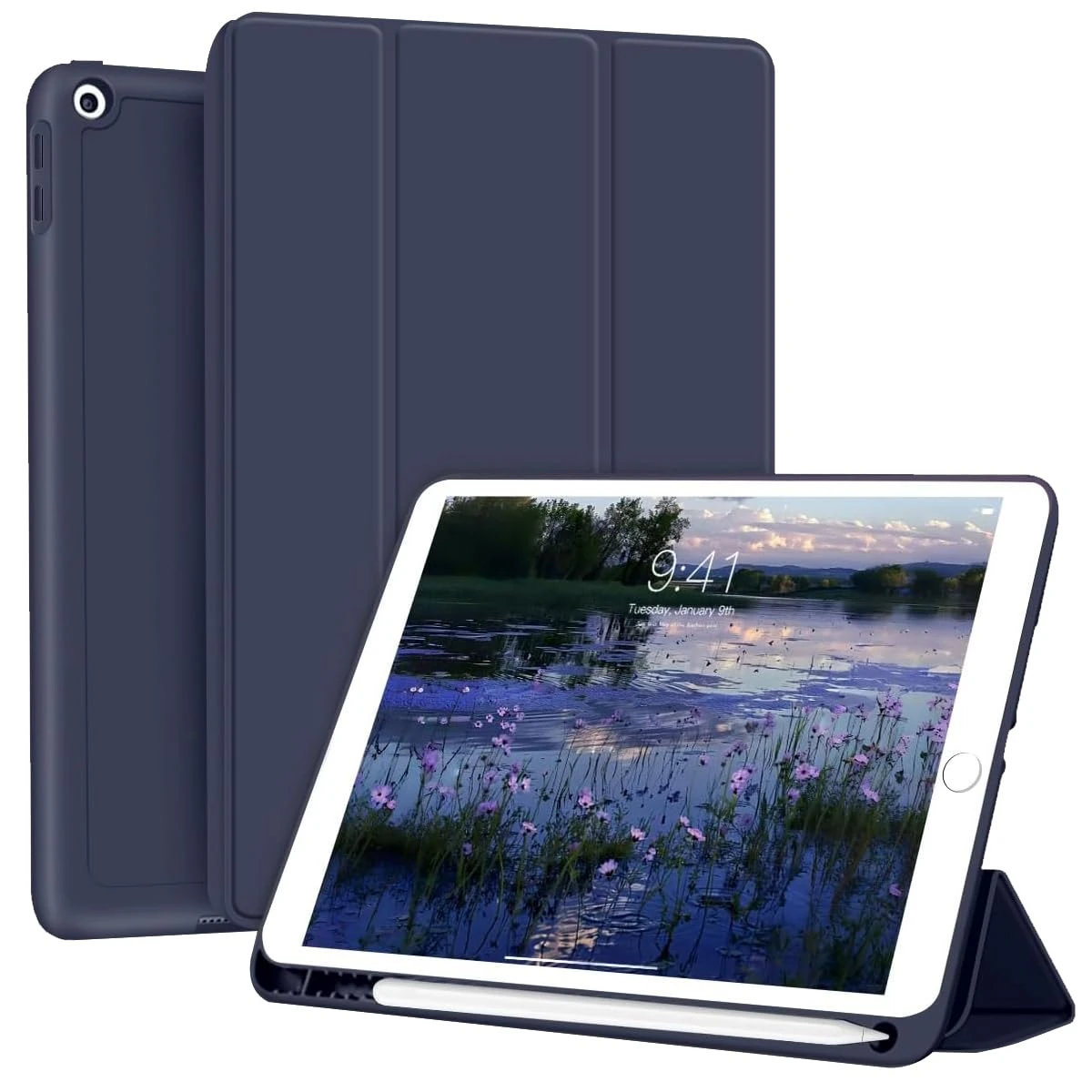 GKABXY Case for iPad 9th/8th/7th Generation 2021/2020/2019 10.2 Inch with Pencil Holder, Soft TPU Back & Tri-fold Stand Protective, Auto Wake/Sleep for iPad 10.2 Inch, Dunkelviolett