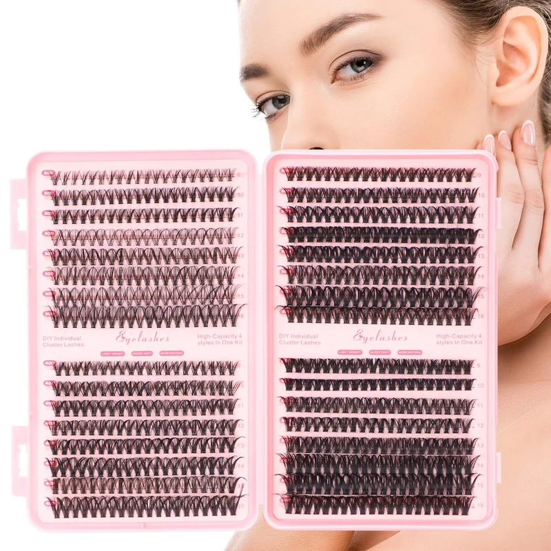 Cluster Lashes 640pcs with 30D 40D 50D 60D, Lash Clusters in D Curl 9-16mm, Eyelash Clusters for Natural Look DIY at Home, Individual Eyelashes Soft Lightweight and Easy to Apply