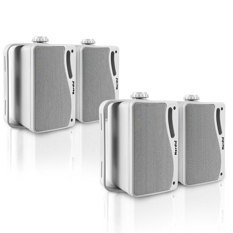 Herdio 3.5 Inch Passive Outdoor Speakers Wired Waterproof Wall Mount Speakers with 400W Superior Sound, All-Weather Durability, for Home Patio Garden Marine Boat Garage Indoor,4-Pack White