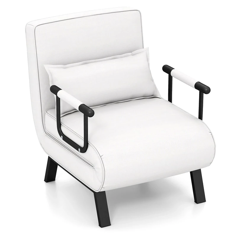 COSTWAY Folding Sofa Bed, 4-in-1 Convertible Single Sofa Chair Bed with 6-Position Adjustable Backrest and Pillow, Padded Seat Lounge Couch Guest Sleeper Recliner Armchair for Living Room (Off-White)
