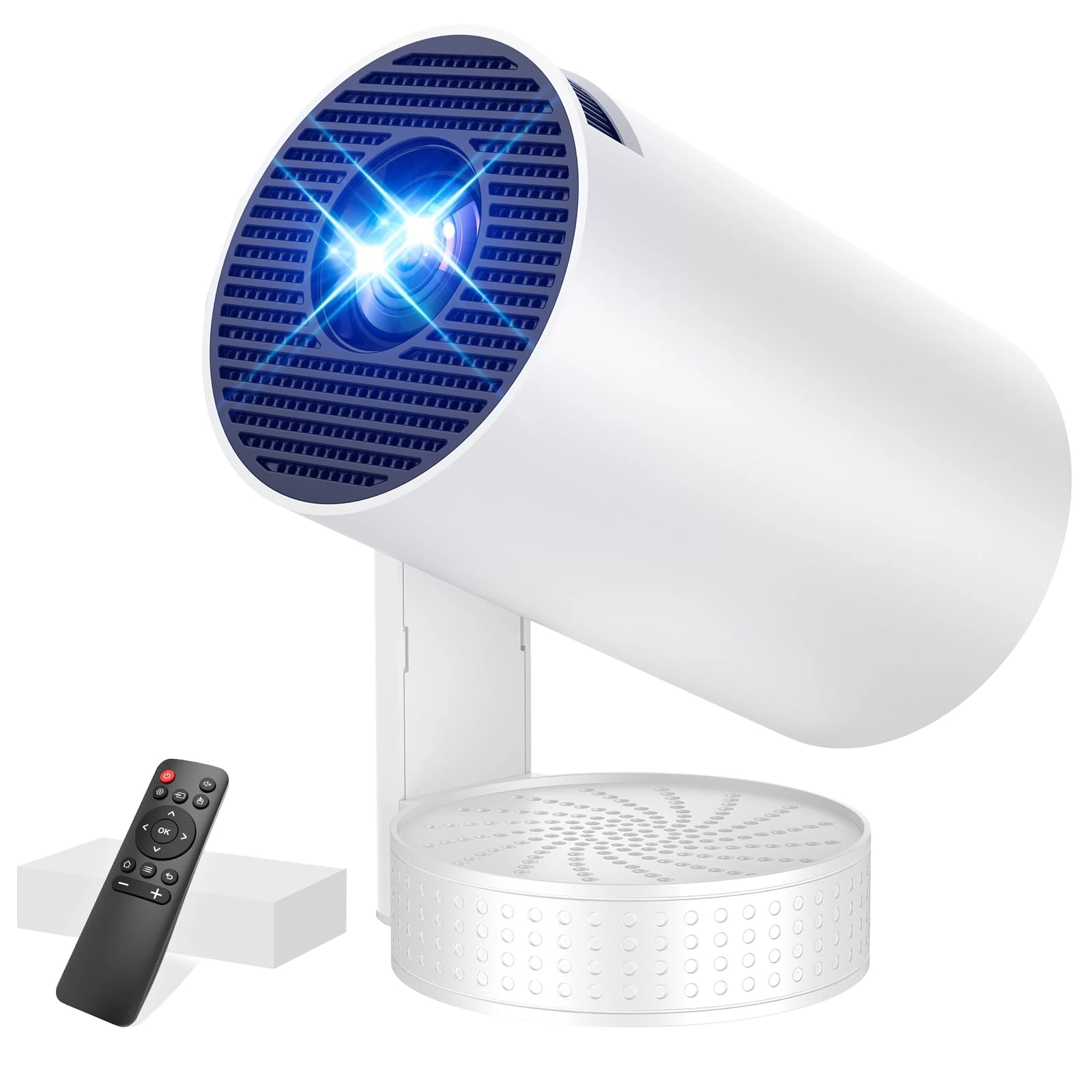 Mini Projector with WiFi 6 and Bluetooth 5.4, Support 4K 1080P Short Focus Portable Projector 15Watt Sound Base Speaker Auto Keystone 270° Rotatable Compatibile with HDMI/TV Stick/Laptop/Memory Stick