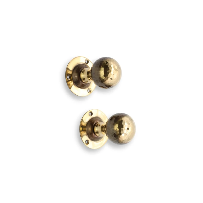 Infinity Decor Pair of Aged Brass Hammered Ball Mortice Door Knobs 45mm Pull Handles Set – Ideal for Interior and Exterior Doors