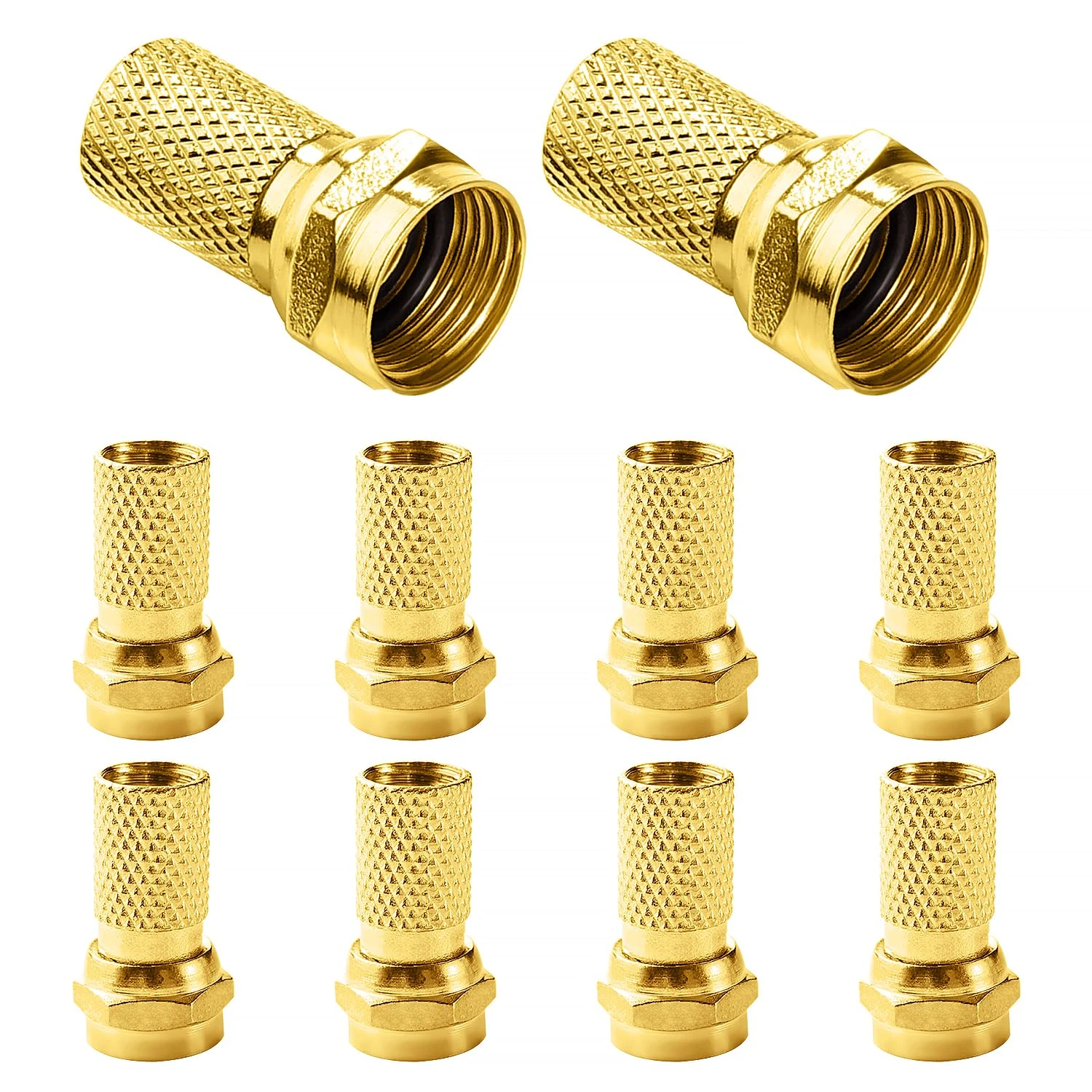 KUOQIY 10 PCS Screw on F Plug Connectors, F Connectors, Micro Screw/Twist On Aerial Coaxial Cable RG6, for Satellite TV Aerial Coax Coaxial Cable, Gold