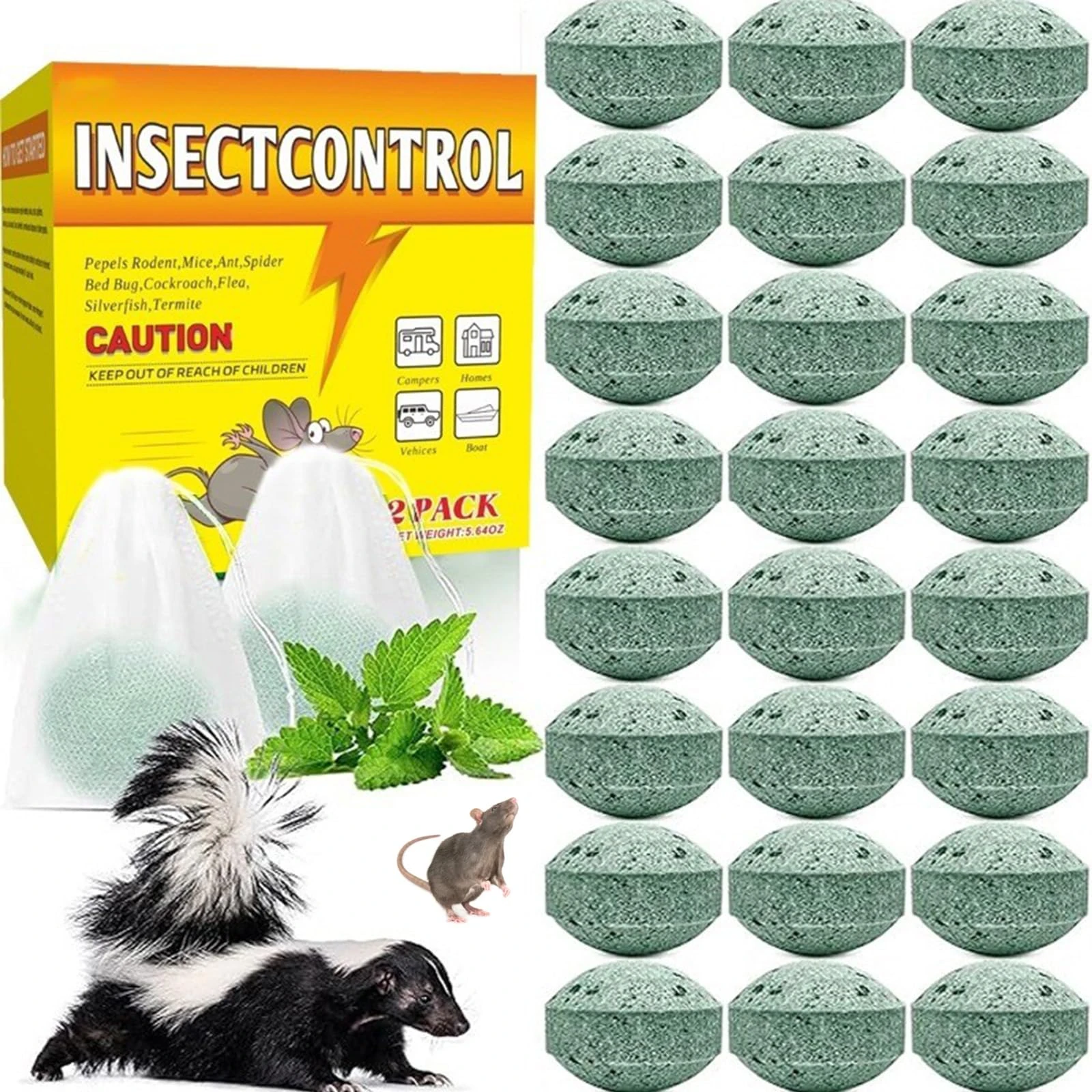 Mouse Repellent 24 Pack with 24 Net Bags, Rat Repellent Outdoor Indoor, Peppermint Oil Rodent Control for Home Kitchen Bedroom Garage Garden, Humane Pest Deterrent Solution