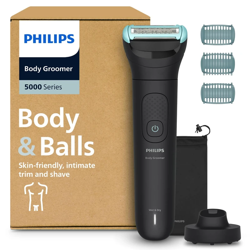 Philips Body Groomer 5000 Series - Trimmer for Men with Triple Protect Shave System, Intimate Trim & Shave, 100% Showerproof, 100 Min. Runtime, Model BG5485/30