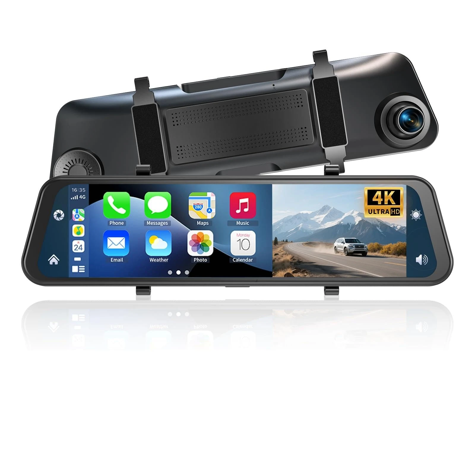 11.8" Mirror Dash Cam Front and Rear 4K+1080P, Car Camera DashCam with CarPlay and Android Auto, Rear View Mirror Dash Cam Night Vision Parking Assist G-Sensor 24H Parking Monitoring (with 64GB Card)