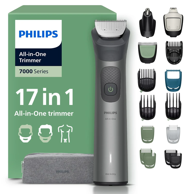 Philips Multigroom 7000 Series All-in-One 17-Piece Trimmer - Shaver and Clipper for Face, Head & Body, Self-Sharpening Full Metal Blades, 26 Length Settings (0.5-20 mm), Model MG7961/15