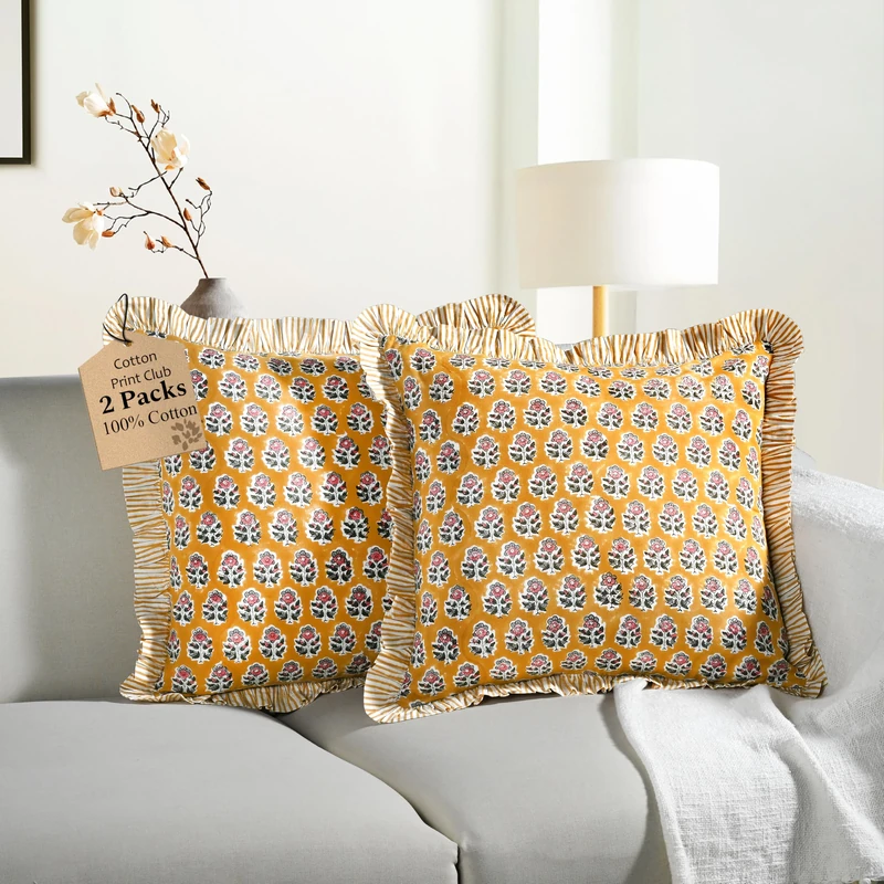 CPC 24 x 24 Inch Striped Cotton Throw Pillow Covers for Living Room, 20 Inches Hidden Zipper Boho Cute Outdoor Cushion Cover, Citrine Yellow