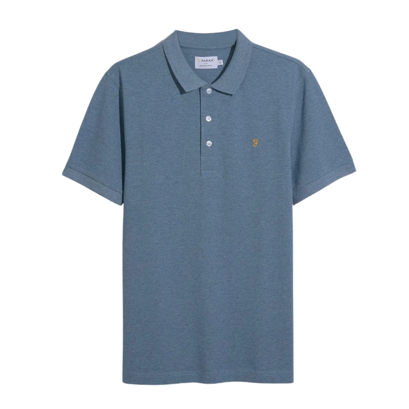 Farah Men's Blanes Short Sleeve Polo Top, M, Blue Tide Marl