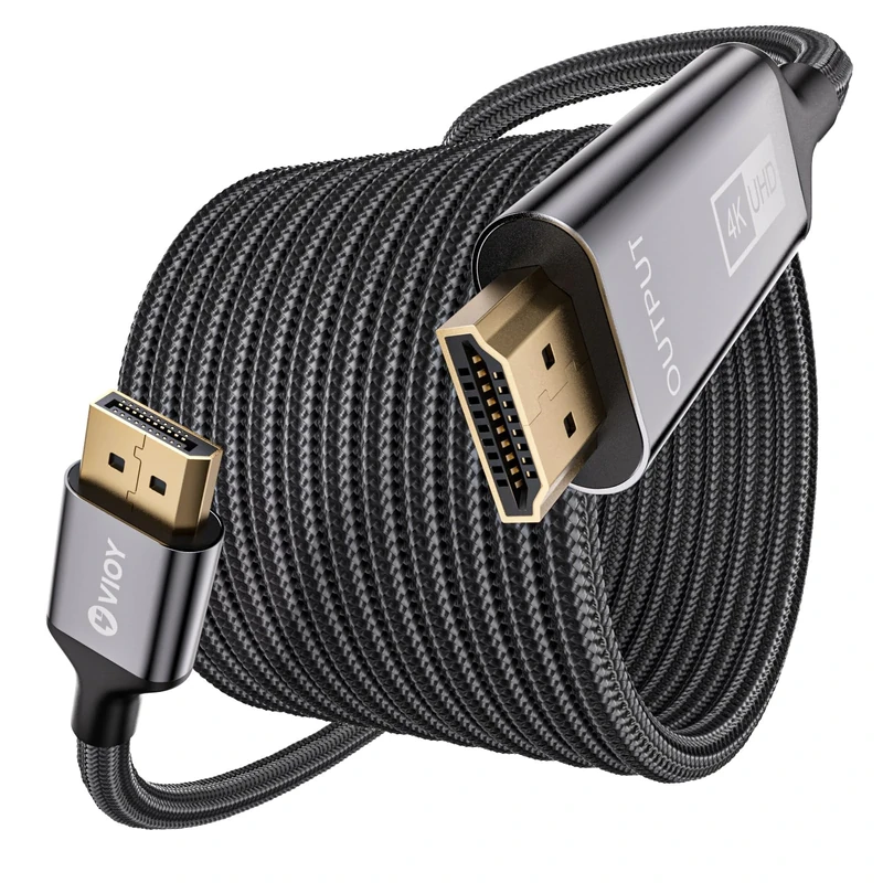 VIOY Displayport to HDMI Cable 2 M, 4K@30HZ Uni-directional DP (Source) to HDMI (Display) Cord, 1080P@120HZ Displayport Male Braided Cord for Desktop, Monitor, HDTV, AMD, Projector