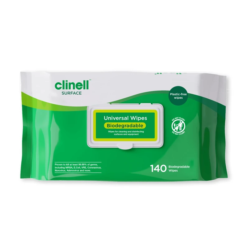 Clinell Universal Biodegradable Disinfectant Wipes – 6 Packs of 140 Wipes | Plastic-Free, Eco-Friendly Surface & Equipment Cleaning | Kills 99.99% of Bacteria & Viruses