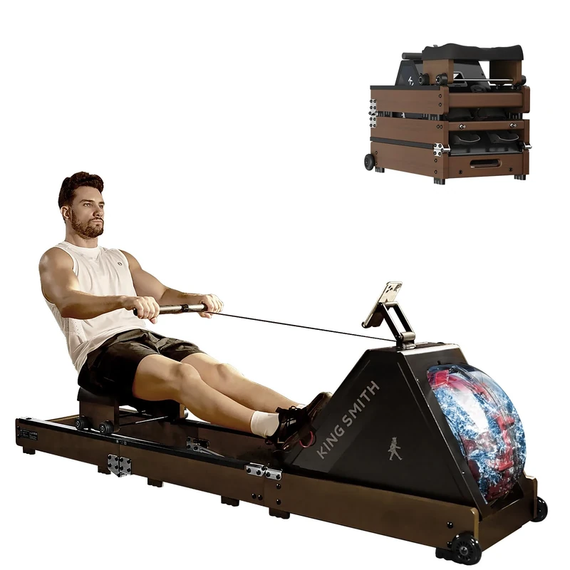 Rowing Machine for Home Gym, Water Resistance Rower Machine with 6 Levels Adjustment,Triple Folding Rowing Machine,150 kg Weight Capacity with LED Monitor, App Compatible Walnut - Image 1