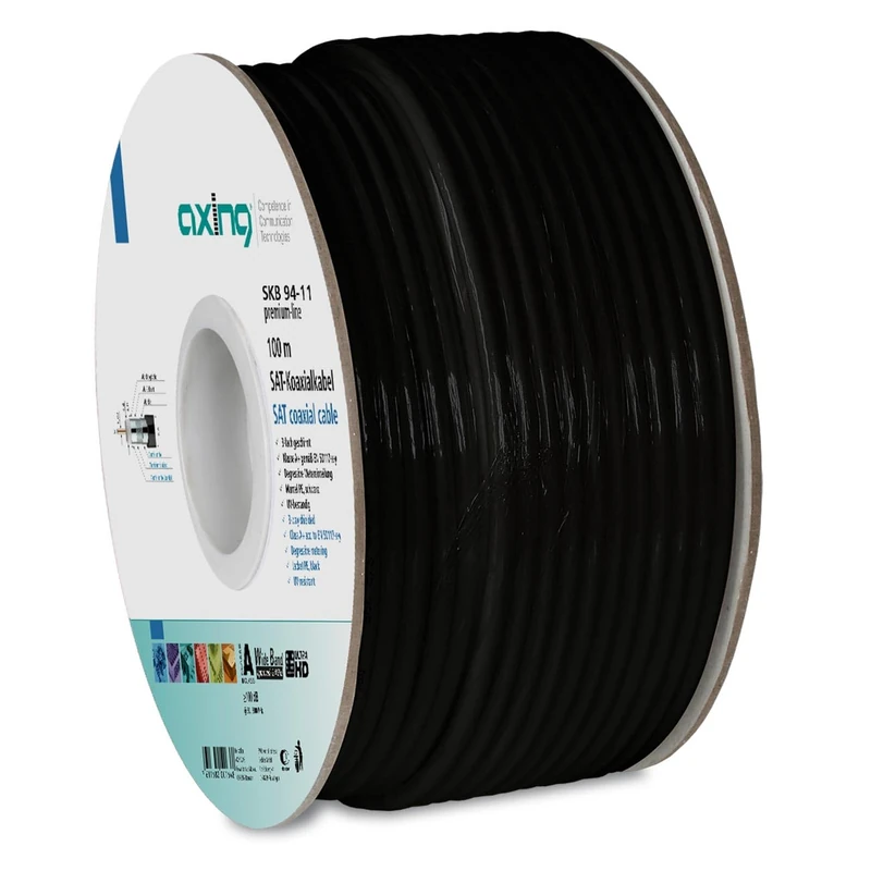 Axing SKB 94-11 Coaxial Cable Triple Shielded Black UV-Resistant for Outdoor Use 100 Spool