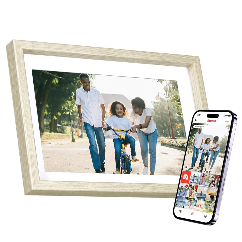 Rollei Smart Frame WiFi 108 Electronic Digital Photo Frame Frameo WLAN Digital Photo Frame 10.1 Inch 1280 x 800 IPS Touchscreen 32 GB Wood Effect Spruce Digital Picture Frame