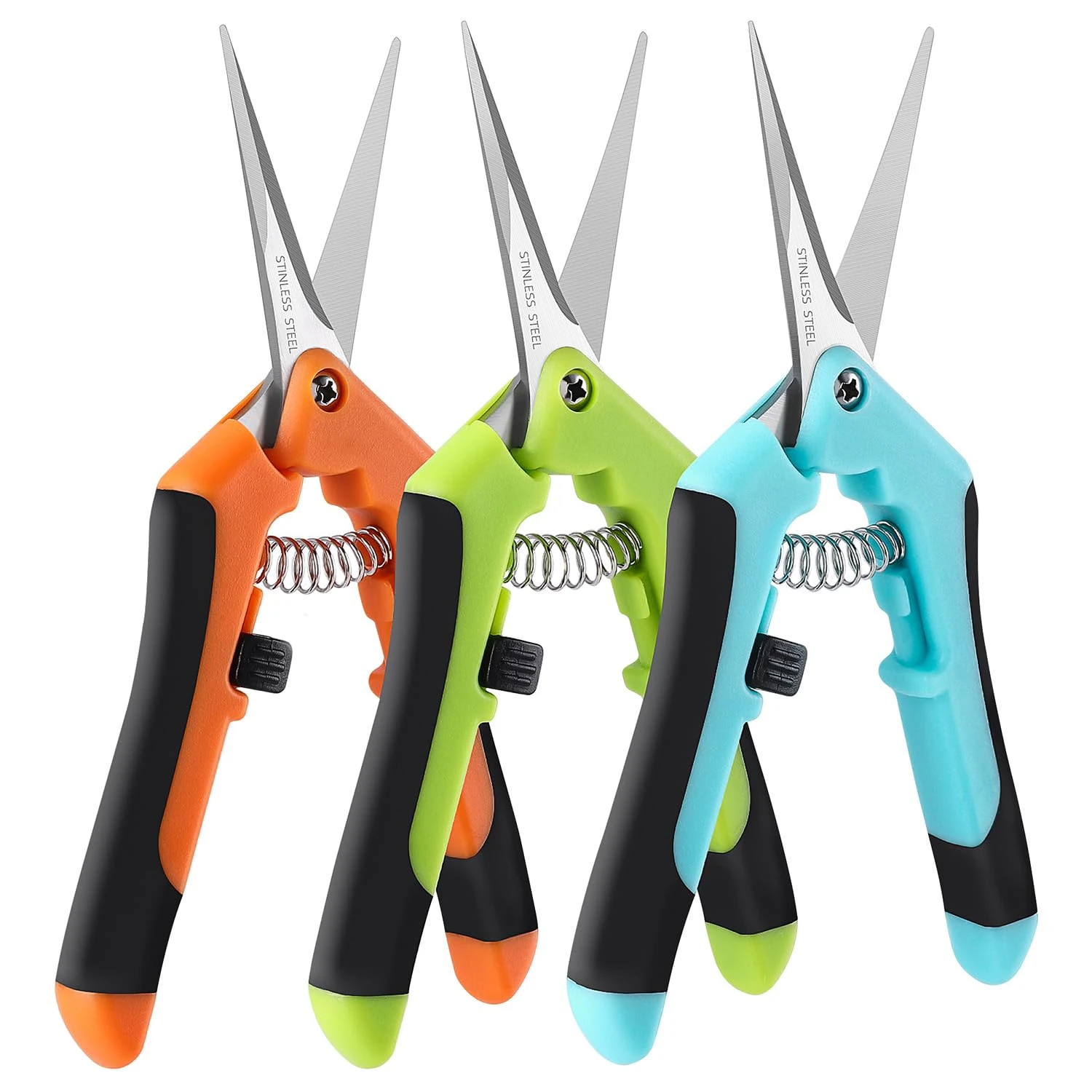 Laicky 3 Pack Pruning Shears, 6.5" Garden Scissors Gardening Hand Pruning Snips with Straight Stainless Steel Precision Blades for Gardening Flower Plant Precise Trimming, Pruning Maintenance.