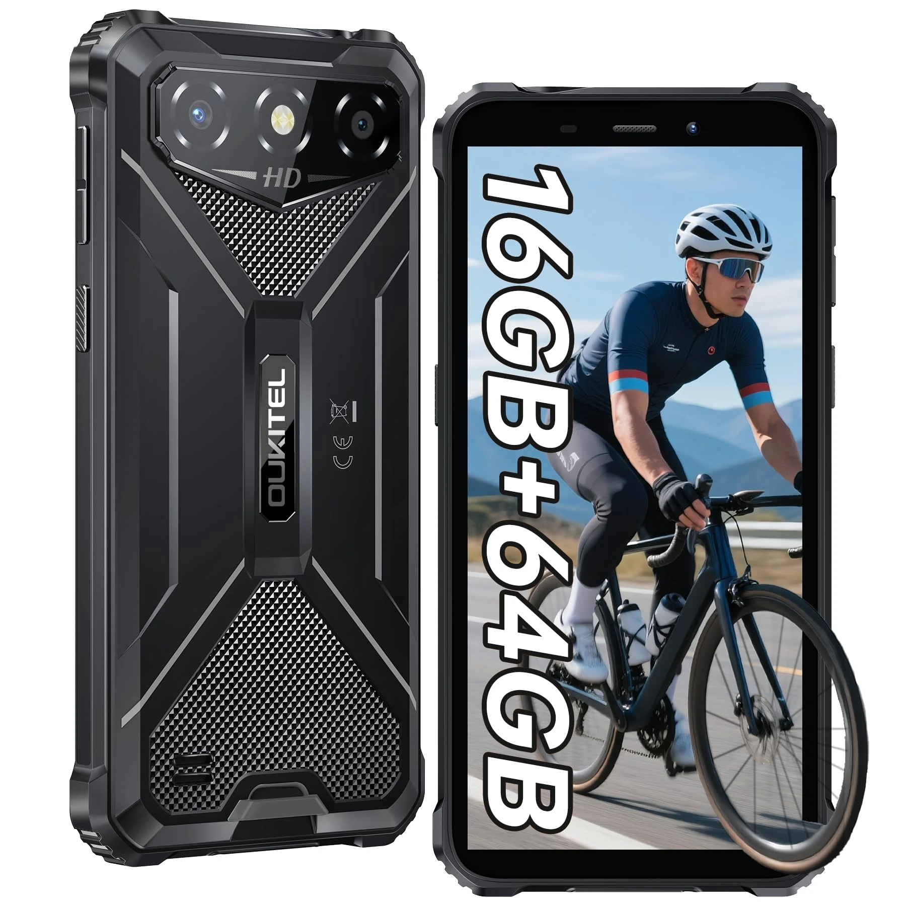 OUKITEL G3 Rugged Smartphone 2025, 6" Display Mobile Phones, 64GB ROM/TF 1TB, 6300mAh Battery Rugged Phone, 13MP Camera, 4G Dual SIM, IP68/IP69K Waterproof Phone, Face ID/GPS/3.5mm Jack, Black