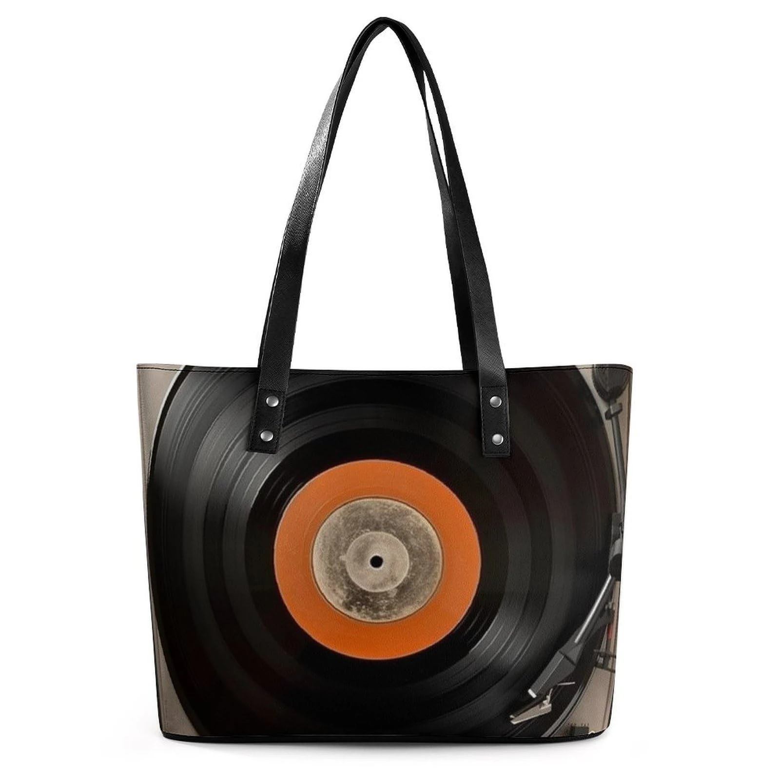 FZMVSQH Leather Vintage Vinyl Record Tote Bag Purse with Pockets Zippers Casual Totes Handbag for Women Top Handle Satchels for Work Beach Gym Shop