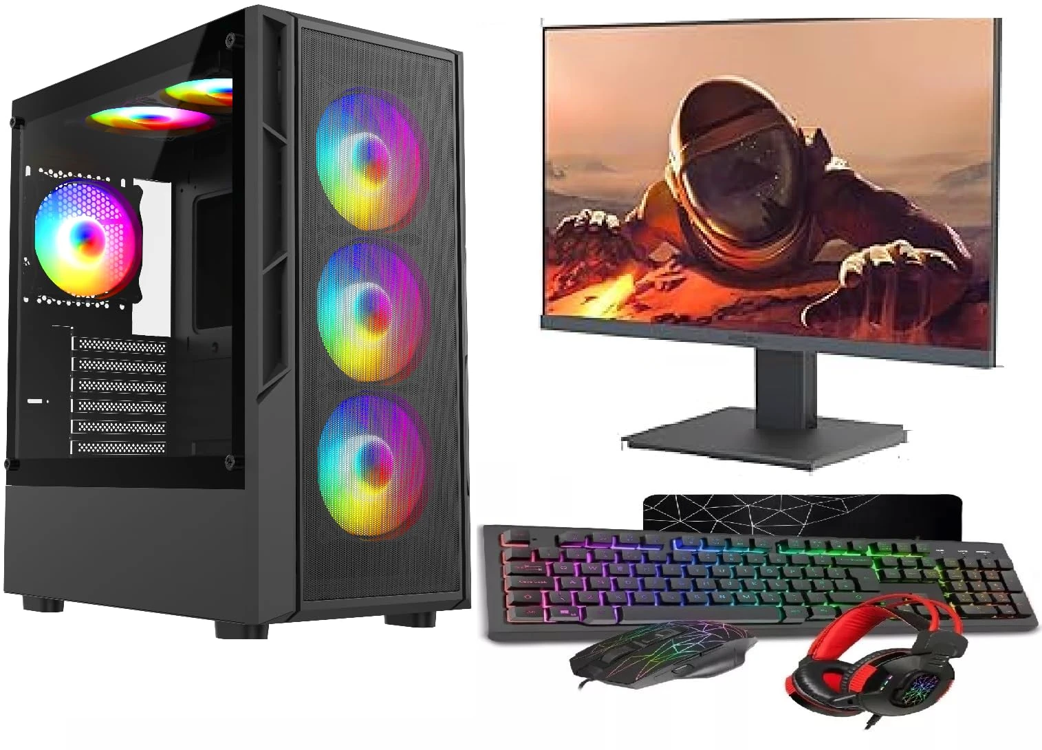 ASC Intel Core i7 Gaming PC Bundle, GT730 2GB Graphics, 8GB RAM, 256GB SSD + 500GB HDD, 500W 80+ PSU, Black 6 Fan RGB Case, WiFi, Windows 11 + 22" Monitor – High Performance Gaming Setup