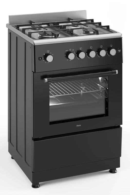 Ferre F6TS40GF-IBL-W 60cm Freestanding Gas Cooker With Wok Burner and Turbo Fan