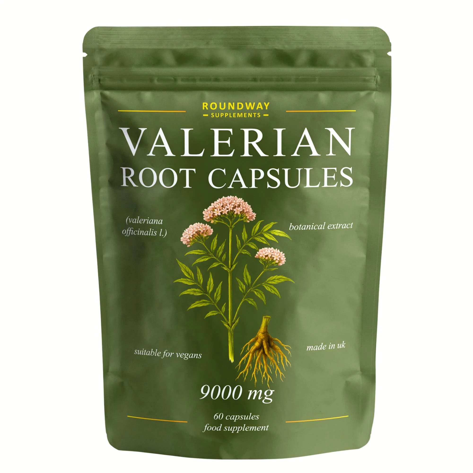 Valerian Root | 9000mg High Strength Extract Capsules for Sleeping & Relaxation | 60 Capsules, Not Tablets | 1 Month Supply | Made in The UK by Roundway Supplements