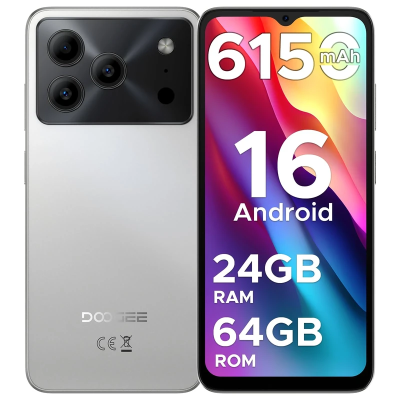 DOOGEE Note 56 Mobile Phones, Newest Android 16 Smartphone, 6150mAh, 8.45mm Ultra-Slim, 6.56" HD+ 90Hz, 24GB + 64GB/2TB Android Phones,4G Dual SIM Unlocked Mobile Phone, Face ID, GPS, OTG, FM-Plain