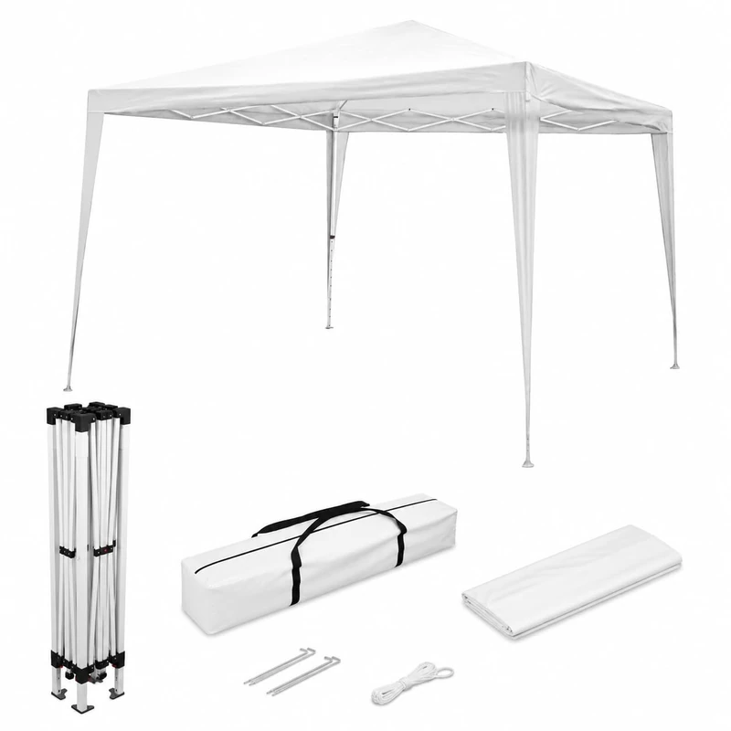 Wasabi - Folding Gazebo 3 x 3 m White – Includes Winds and Fixing Pegs – Steel Structure – Garden Gazebo – Beach Pergola – Camping Parties