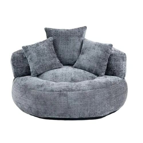 FurnitureR 1 Gray Round Sofa, Modern Design, Chenille Fabric, Cozy Seating for Garden & Outdoors, Perfect for Relaxing