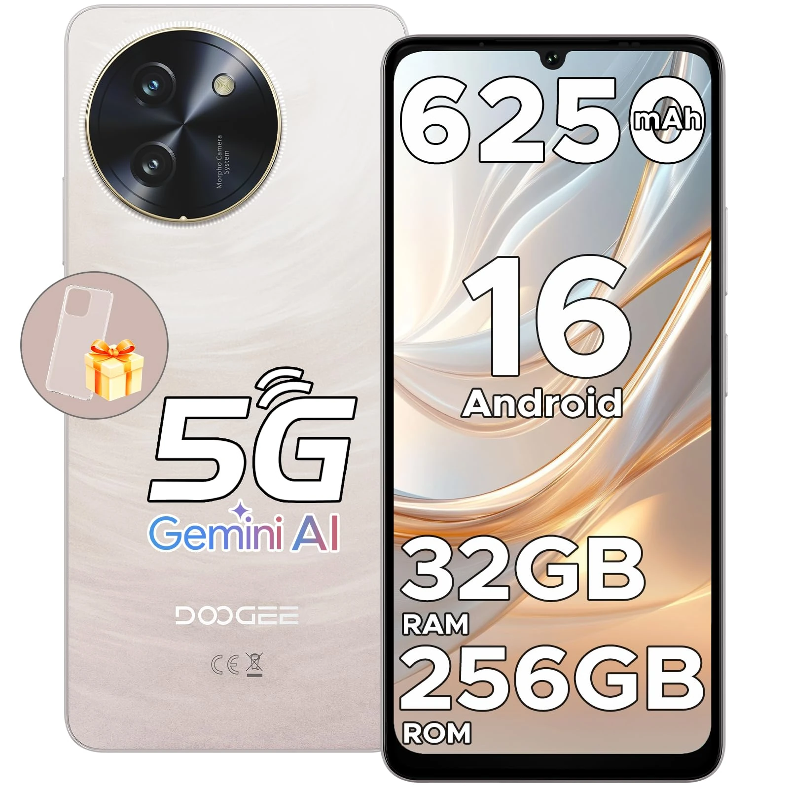 DOOGEE 5G Mobile Phones NOTE 59 PRO, Android 16 Phone With Gemini AI, Octa Core 2.3GHz, 120Hz 6.75"HD+, 6250mAh, 32GB+256GB/2TB Smartphone, Sim Free Unlocked Mobile Phones, Widevine L1,Fingerprint,NFC