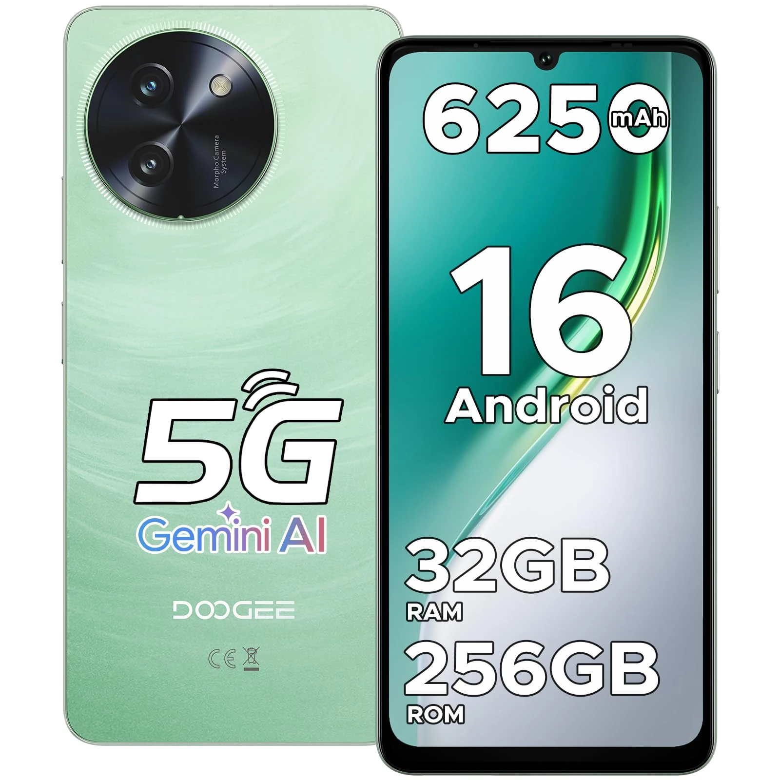 DOOGEE 5G Mobile Phones NOTE 59 PRO, Android 16 Phone With Gemini AI, Octa Core 2.3GHz, 120Hz 6.75"HD+, 6250mAh, 32GB+256GB/2TB Smartphone, Sim Free Unlocked Mobile Phones, Widevine L1,Fingerprint,NFC
