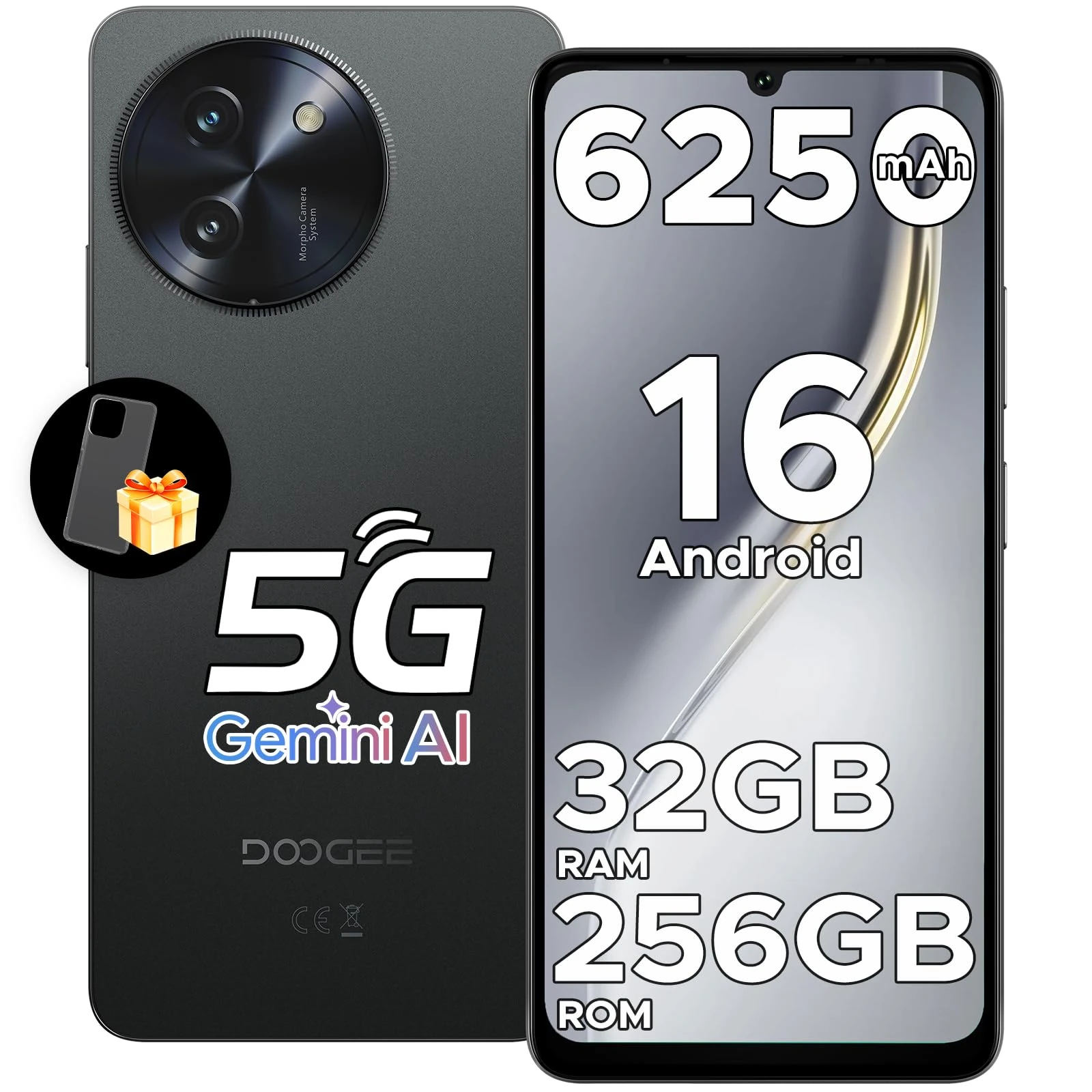 DOOGEE 5G Mobile Phones NOTE 59 PRO, Android 16 Phone With Gemini AI, Octa Core 2.3GHz, 120Hz 6.75"HD+, 6250mAh, 32GB+256GB/2TB Smartphone, Sim Free Unlocked Mobile Phones, Widevine L1,Fingerprint,NFC
