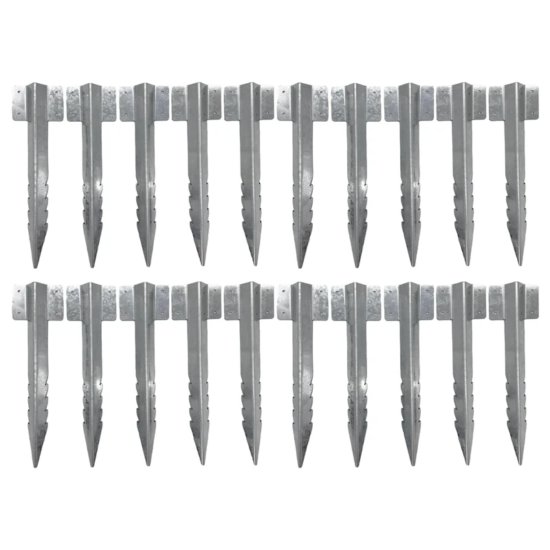 Nicoman Railway Sleeper Brackets, Heavy Duty Metal Galvanised Steel Garden Edging Stakes with Screws, Sawtooth Design for Raised Beds, Borders and Landscaping (Silver, Pack of 20)