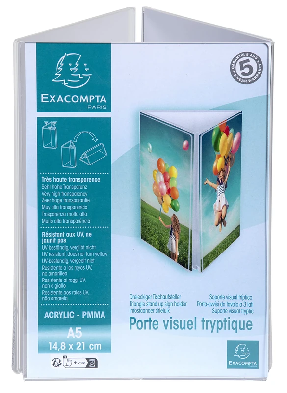Exacompta - Ref 85558D - Box of 10 3-Sided Display Holders A5 - Dimensions: D 14.5 x W 15 x H 21 cm - for Photos, documents on a Table, Desk or Shelf - Made of PMMA - Crystal - Image 1