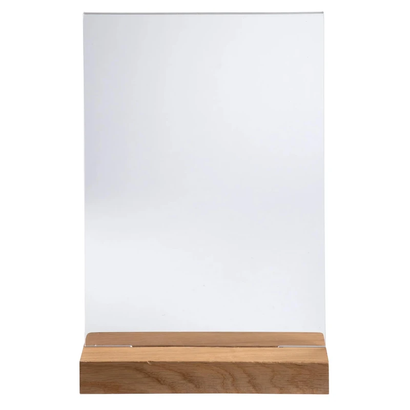 Exacompta - Ref 84258D - Box of 10 display holders with wooden base A4 vertical - Dimensions D 21 x W 29.7 x H 21 cm - Menus for restaurants, hotels, conference, reception - Made of PMMA - Crystal - Image 1