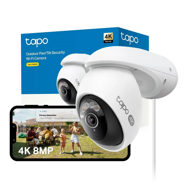 Tapo C560WS 4K 8MP Security Camera Outdoor, Outdoor Camera,Local Facial Recognise,Starlight Colour Night,CCTV Camera,IP66,360°AI Detection,WiFi 6,Flexible Storage,Google Home/Alexa,No Monthly fee