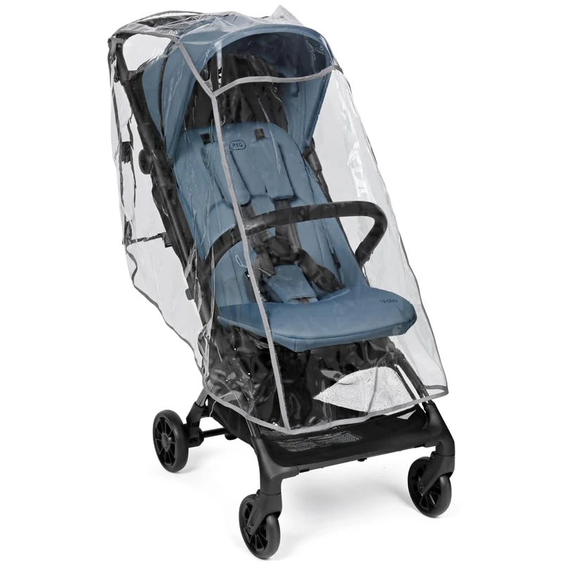 Peg Perego Lightweight Flight Stroller with Rain Cover for Airplane, Compact, Hatbox Approved, Hand Luggage Sizes, Suitable from Birth up to 22 kg, Includes Travel Bag, Blue Cameo