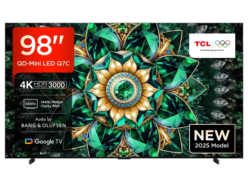 TCL 98Q7C-UK QD-Mini LED TV, 4K HDR Premium 2600, Smart TV Powered by Google TV (Dolby Vision IQ & Atmos, HVA Panel, Audio by Bang & Olufsen, 144Hz Motion Clarity Pro)