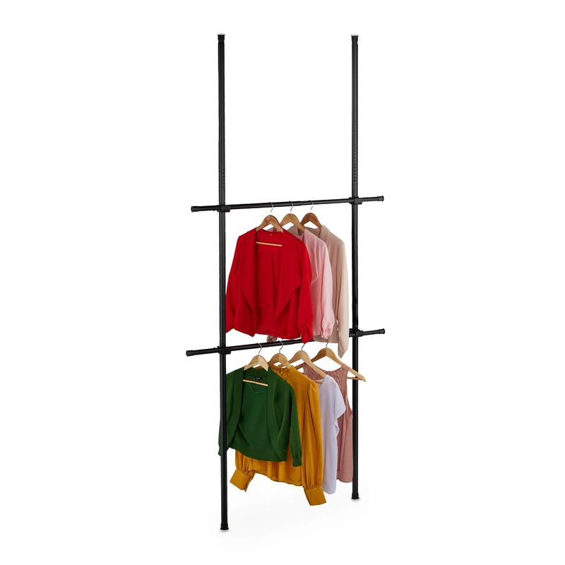 Relaxdays telescopic wardrobe system, height adjustable 165–300 cm, width 75–120 cm, no drilling, coat stand, black