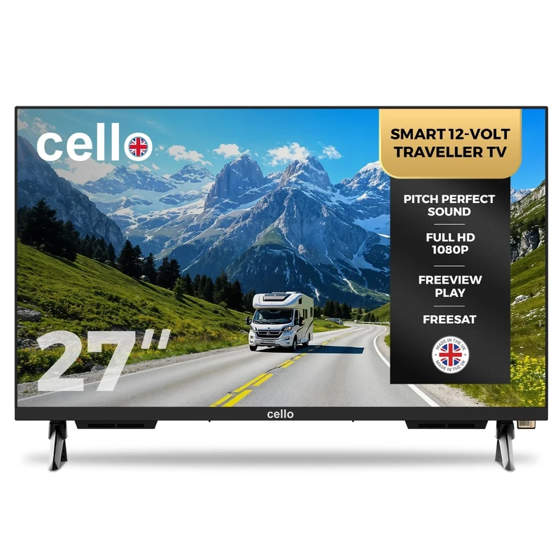 Cello C2725WS 27 inch 12V Smart Traveller TV with WebOS, Freeview Play, Perfect Pitch Sound, Ideal for Caravans & Motorhomes, Made in the UK, 1080p