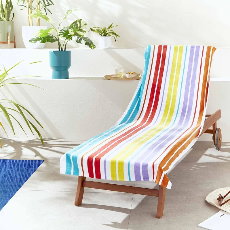 Catherine Lansfield Rainbow Stripe Lounge Pair Beach Towels 76 x 200 + 20 cm