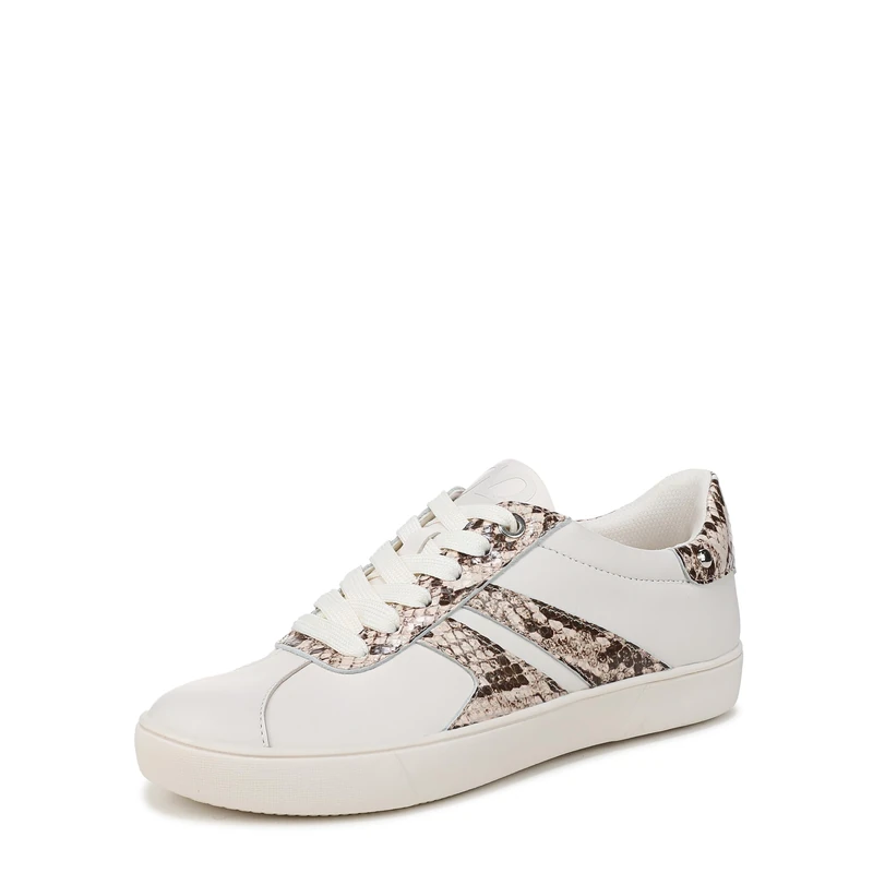 Naturalizer Women's Medina Lace-Up Trainers, White Leather/Beige Snake Print, Wide Fit, UK 3.5