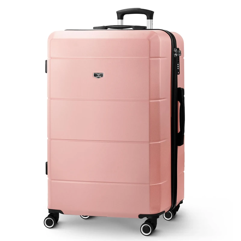 LUGG - Jetset 28 Inch Large Suitcase – Lightweight Hard Shell Luggage with TSA Lock – Water-Resistant ABS Spinner Suitcase – 4 Wheels – 75x49x29cm Travel Bag- Rose Gold