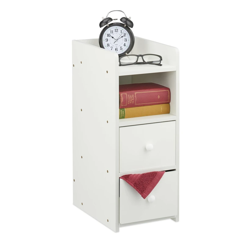 Relaxdays Bedside Table, with 2 Drawers, HWD: 55 x 22.5 x 34 cm, Bedroom Nightstand, Next to Bed Storage, White