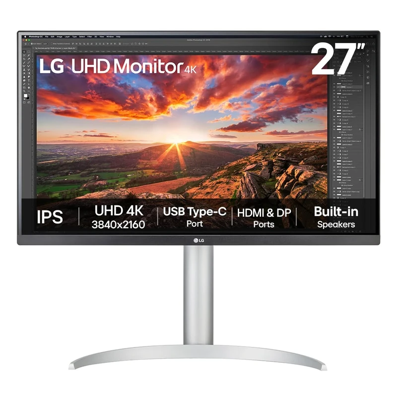 LG UltraFine 27UP83AK-W, 27 inch 4K UHD IPS Computer Monitor, FreeSync, DisplayHDR 400, Speakers, HDMI, DP, USB-C(65W PD), White