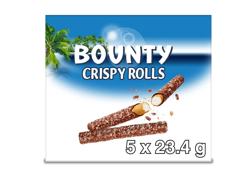 Bounty Crispy Rolls, Milk Chocolate, Coconut, Biscuit Snack Bar, Multipack 5 x 23.4g