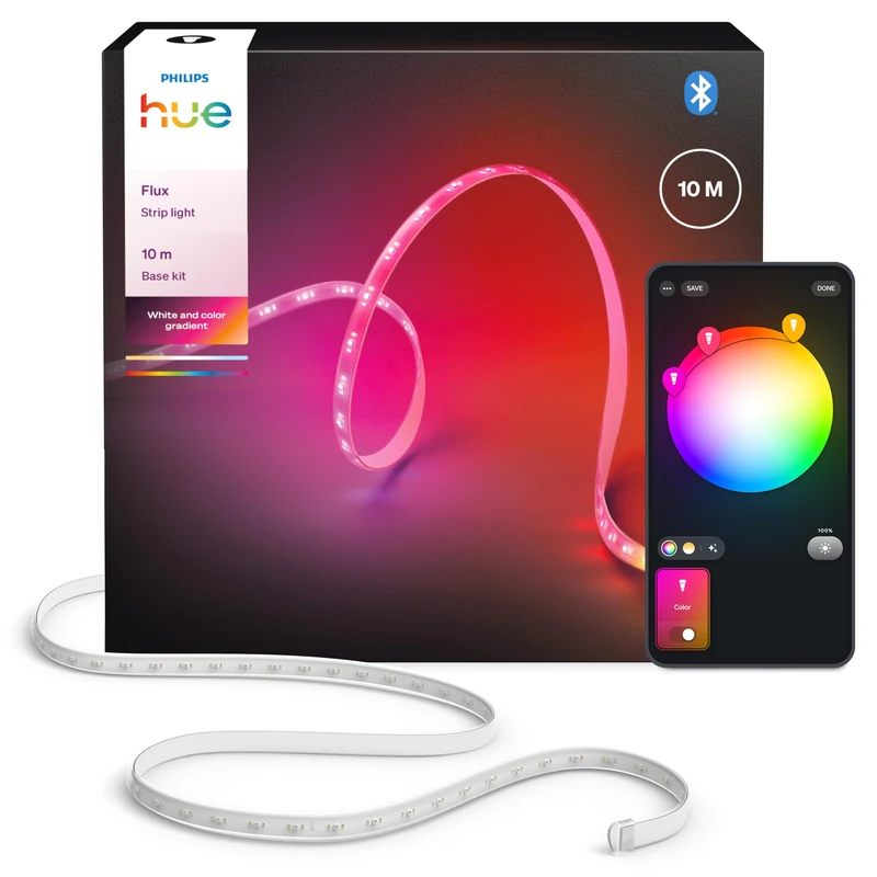 Hue Flux 10-Meter LED Strip Light, 2000 lm, Vibrant Color and Ambiance, Flexible Indoor Lighting, Chromasync™ Color Blending, RGBWWIC, Cuttable, Extendable, Reusable, App and Voice Control