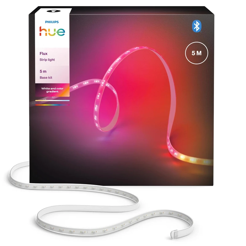 Hue Flux 5-Meter LED Strip Light, 2000 lm, Vibrant Color and Ambiance, Flexible Indoor Lighting, Chromasync™ Color Blending, RGBWWIC, Cuttable, Extendable, Reusable, App and Voice Control